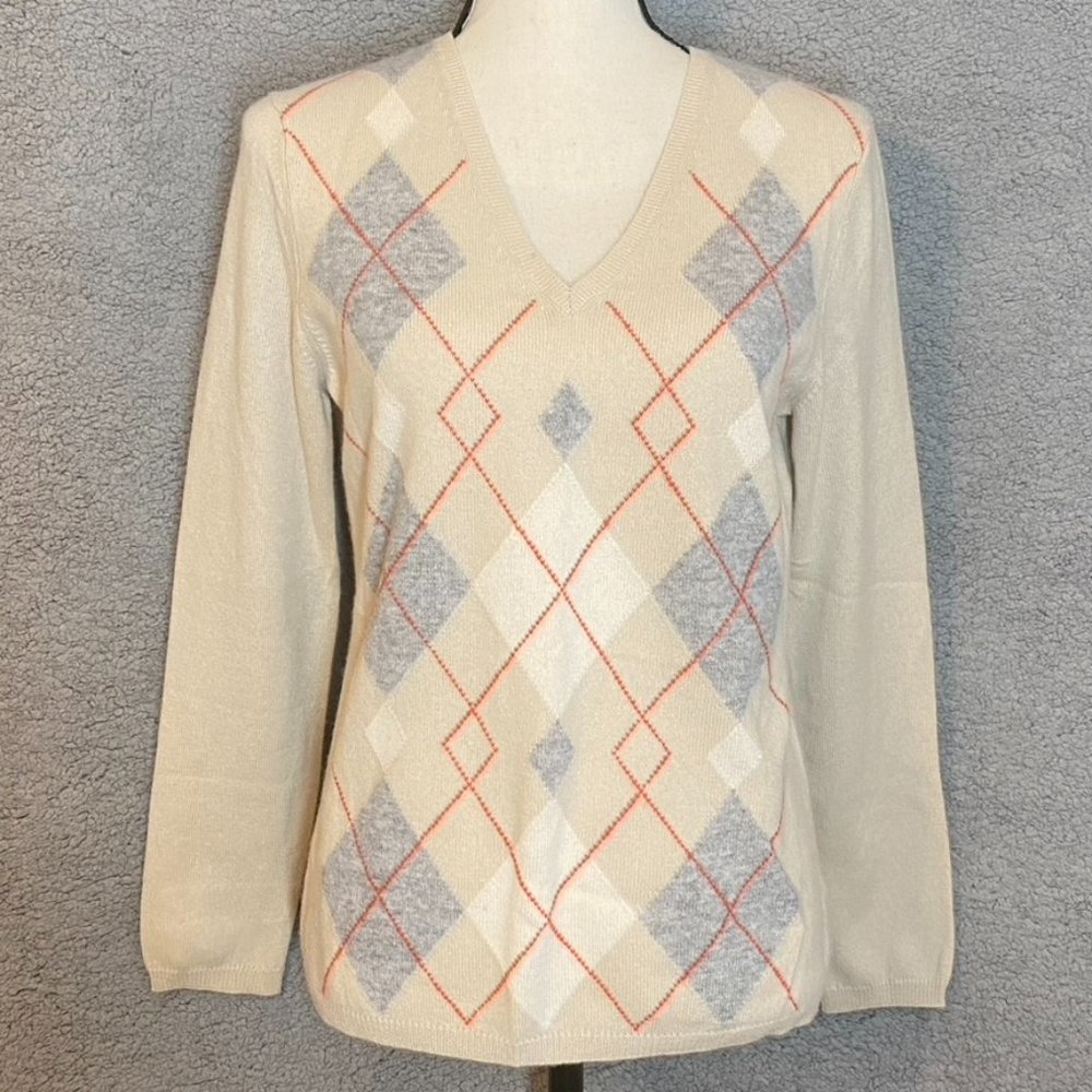 Cashmere by Charter Club Pullover Plaid Sweater V-Neck Medium NEW